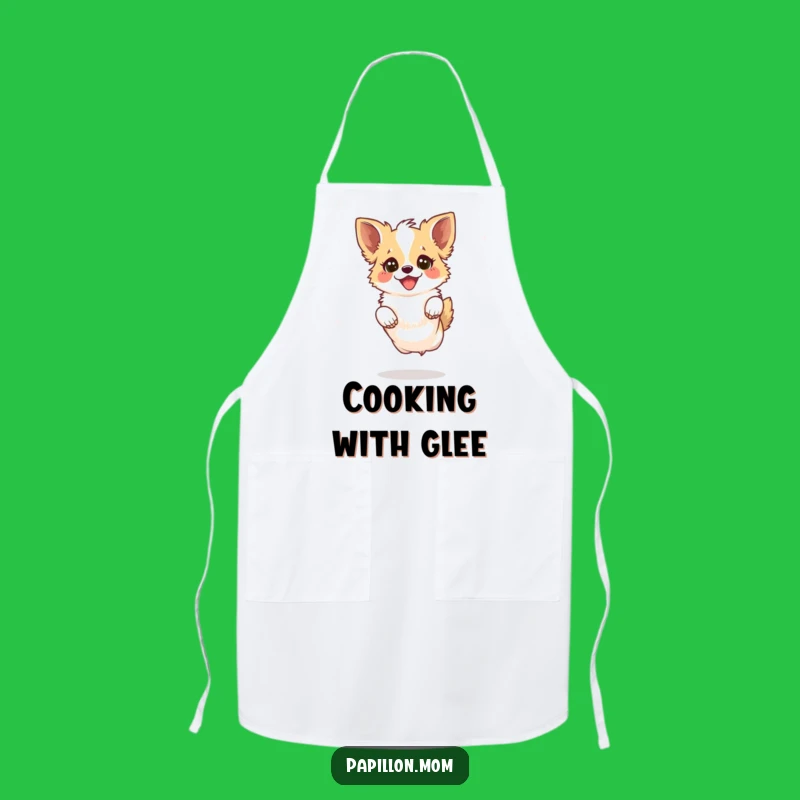 Funny Kawaii Papillon Dog Apron: Chef Leaps for Joy, Kitchen Fun!