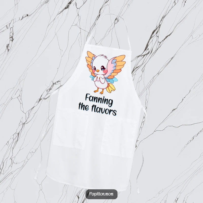 Funny Papillon apron showing a cute Papillon with elegant wings, gracefully fanning itself, bringing a touch of chic to the kitchen.