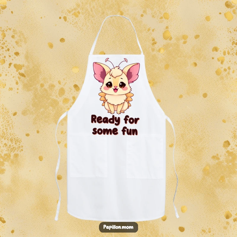 Funny Papillon Lady Apron, delicate antennae twitching with anticipation, ready for kitchen fun with a touch of humor.