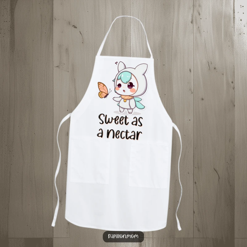 Funny apron designed with a character experiencing surprised delight by a butterfly, perfect for adding humor and protection in the kitchen.