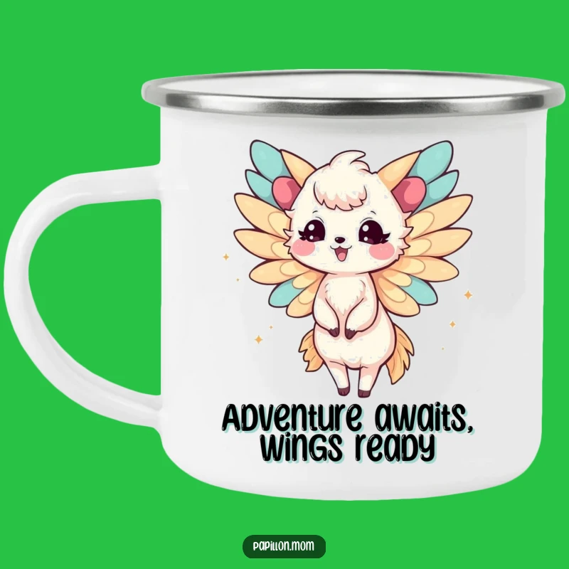 Funny Papillon Lady Camping Mug: Joyful Fluttering Wings – Adventure Fuel!