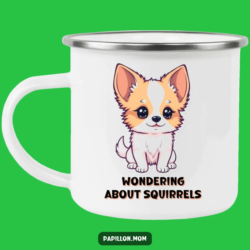 Funny Kawaii Papillon Dog Camping Mug: Curious Explorer, Outdoor Gift!