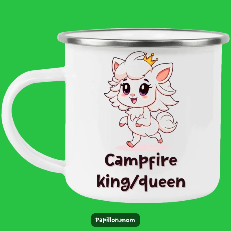 Funny Papillon Camping Mug: Outdoor King Dog with Crown, Adventure Funny Gift