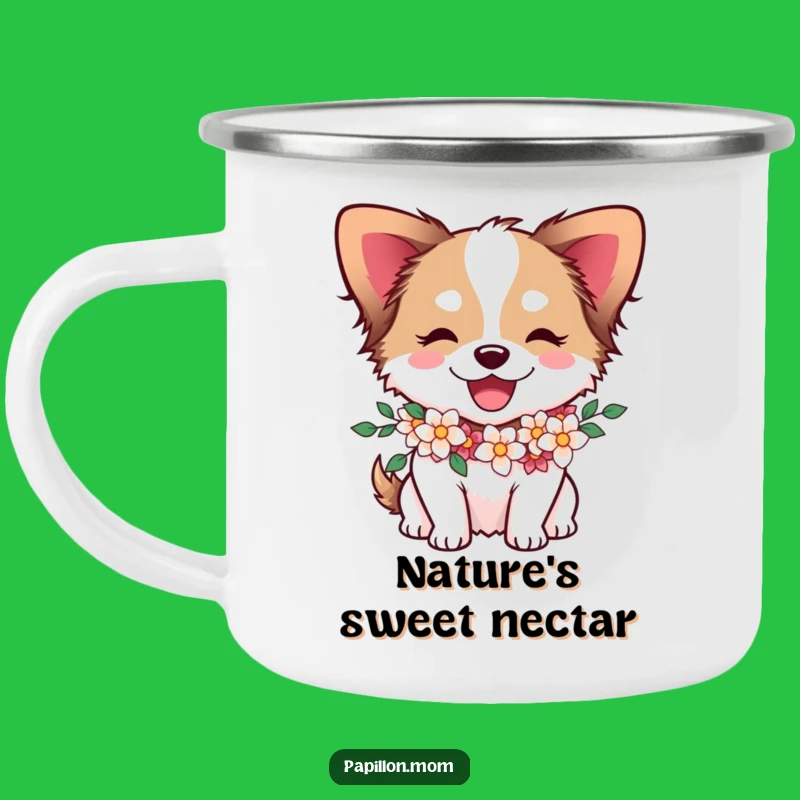 Funny Papillon Dog Flower Garland Camping Mug - Adventure & Joy!