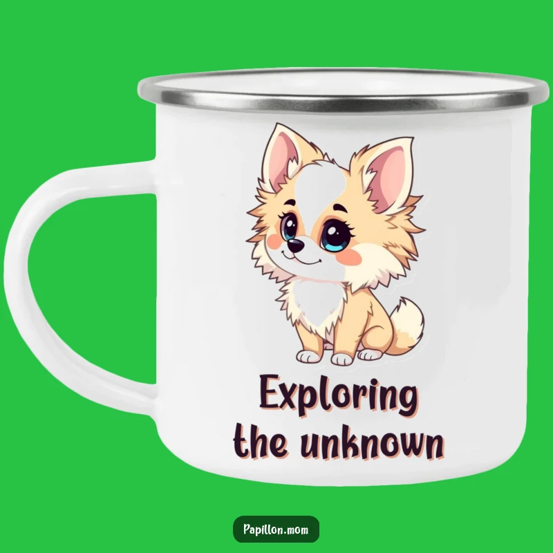 Funny Papillon Lady Camping Mug: Inquisitive Tilt – Sip & Ponder!