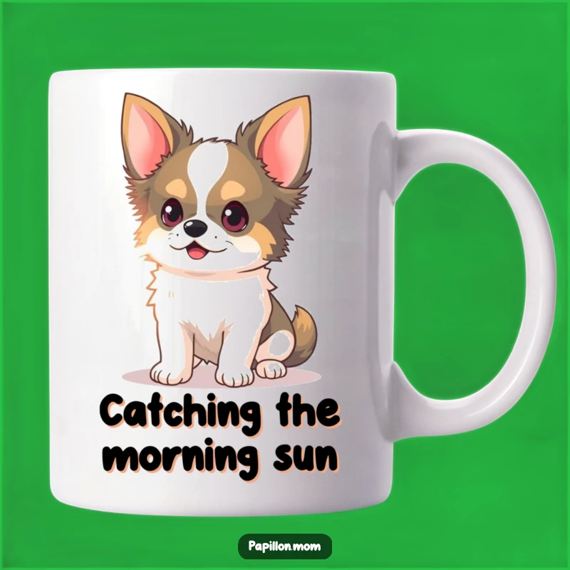Funny Kawaii Papillon Dog Mug: Light Chaser Pup, Playful Gift!