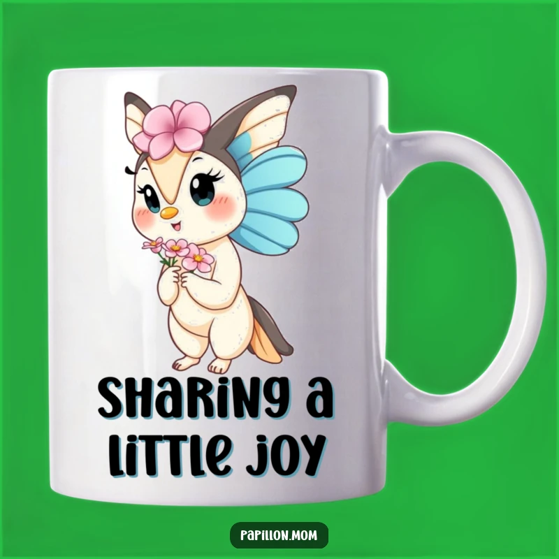 Funny Kawaii Papillon Lady Mug: Offering Flowers with Gentle, Humorous Grace