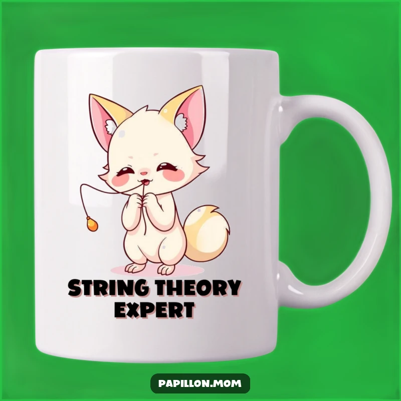 Funny Kawaii Papillon Play Mug: Batting string fun, a delightful and active funny gift.