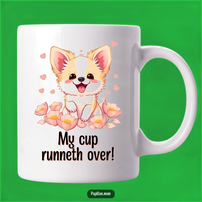 Funny Kawaii Papillon Dog Mug, Excited Bichon Petal Gift for Dog Lovers