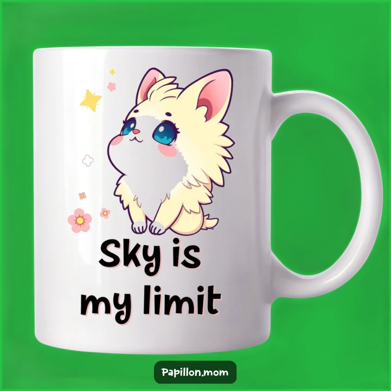 Funny Kawaii Papillon Mug: Wonder-filled gaze, a charming and thoughtful funny gift.