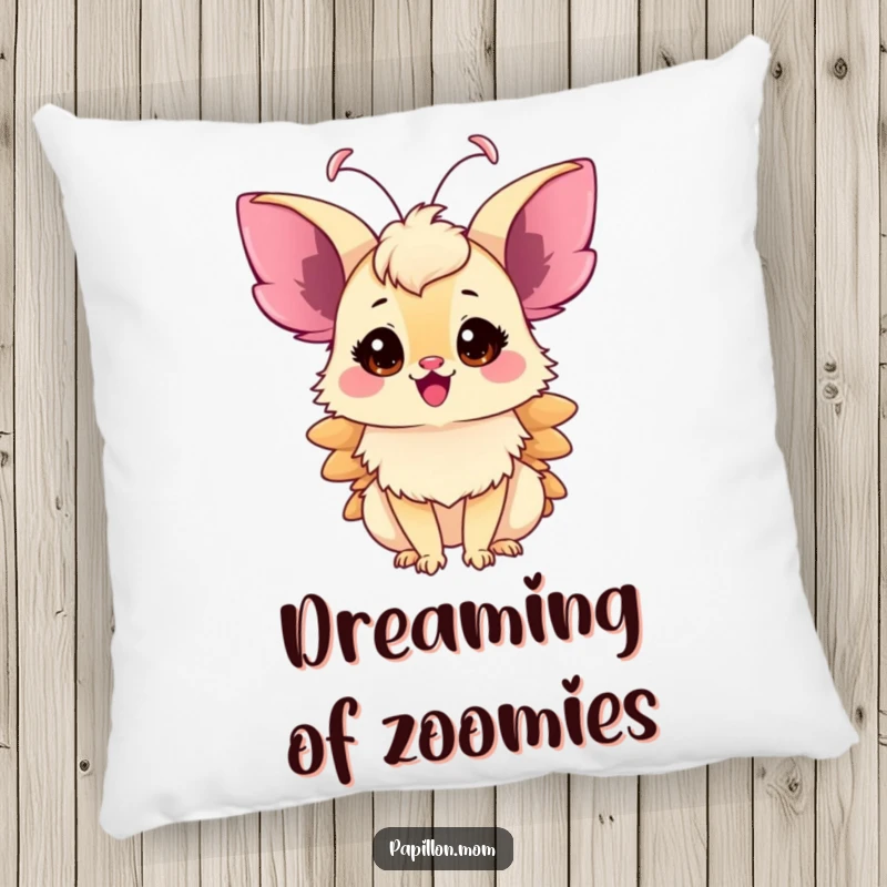 Funny Papillon Lady Pillow, delicate antennae twitching with palpable excitement, offering comfort and a humorous artistic touch.