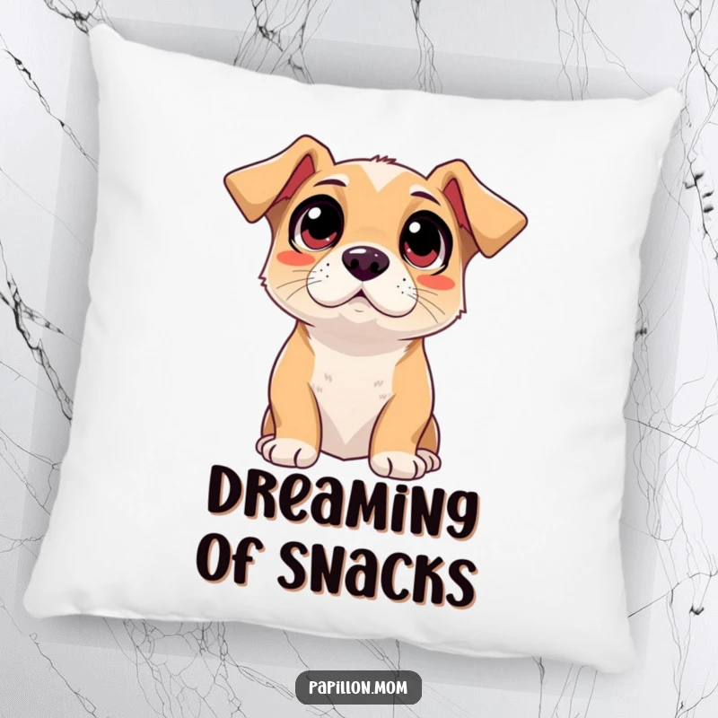 Funny adoring dog pillow, featuring a dog's wide, soulful eyes looking up with endless affection.