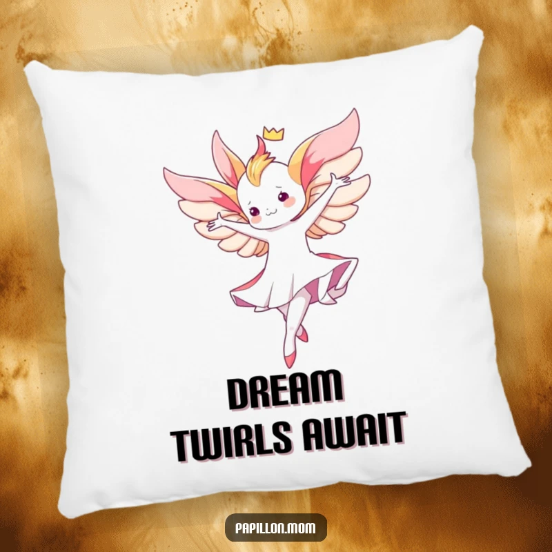 Funny Kawaii Papillon pillow featuring a cute lady performing a graceful aerial twirl, bringing soft comfort and elegant charm.