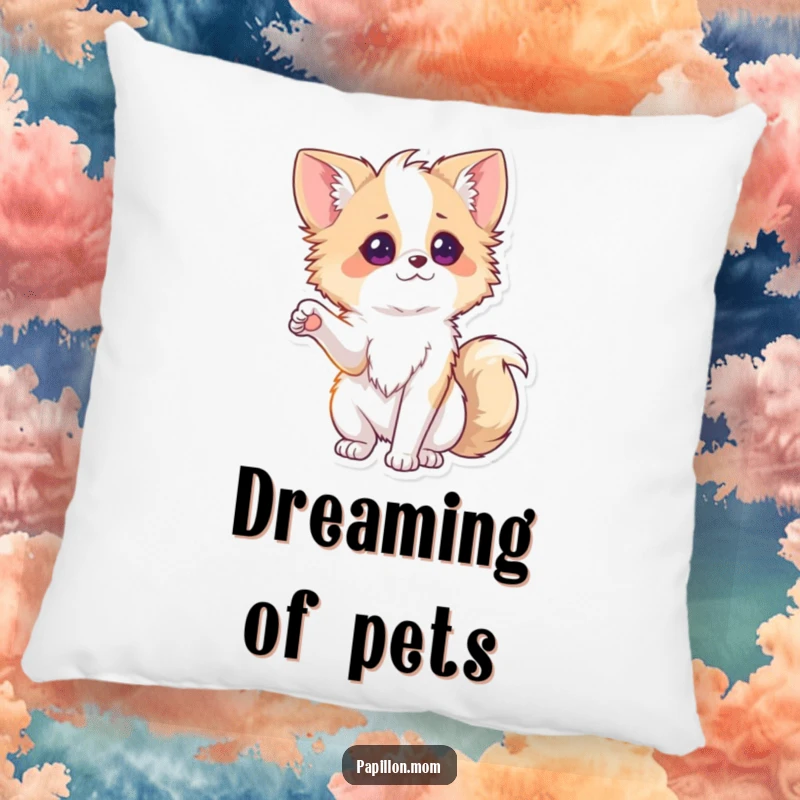 Funny Papillon Lady Dog Pillow featuring a playfully outstretched paw, bringing cozy humor and friendly charm to sofas and beds.