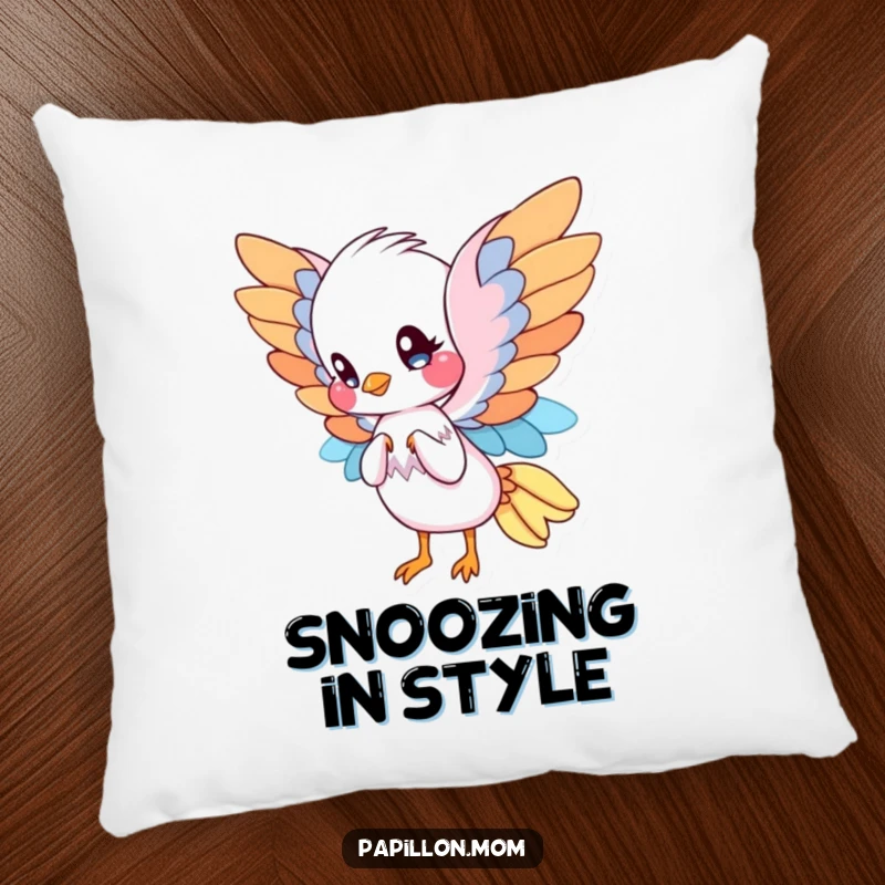 Funny Papillon pillow featuring a cute Papillon with elegant, wing-like ears, gracefully fanning itself, offering sophisticated comfort.