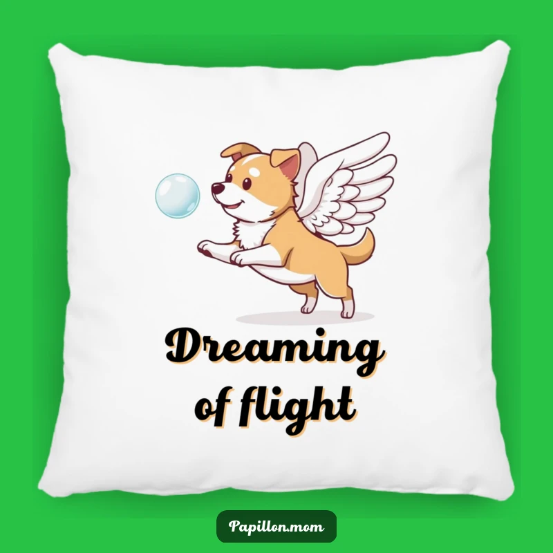 Funny Winged Dog Pillow: Cozy Pup Chasing Bubble, Comfy Funny Gift!