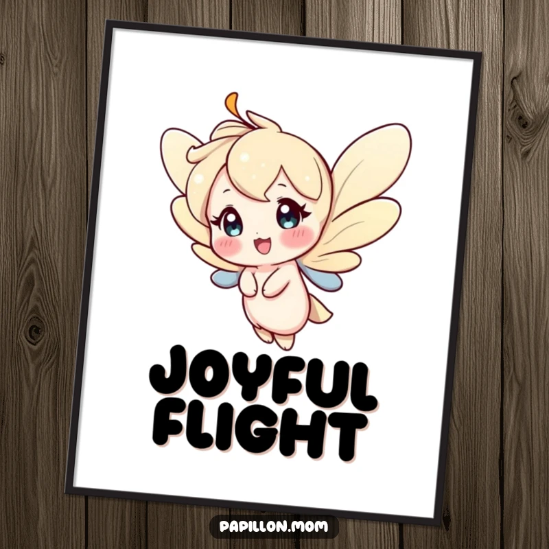 Funny digital art print of a character fluttering gracefully with a beaming, happy expression, conveying pure joy and lightheartedness.