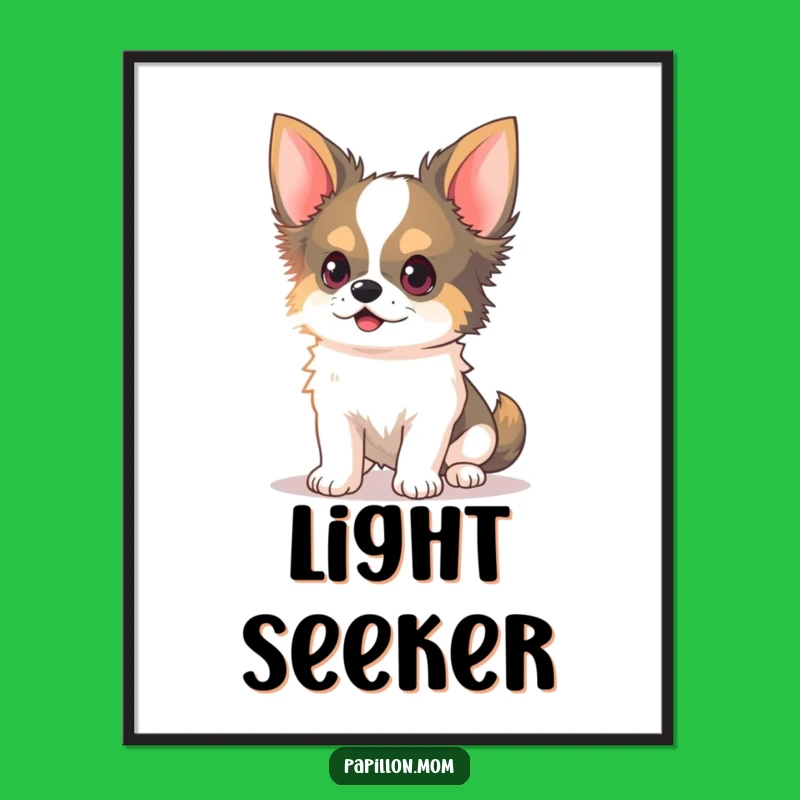 Funny Kawaii Papillon Dog Digital Art: Light Chaser, Instant Joy!
