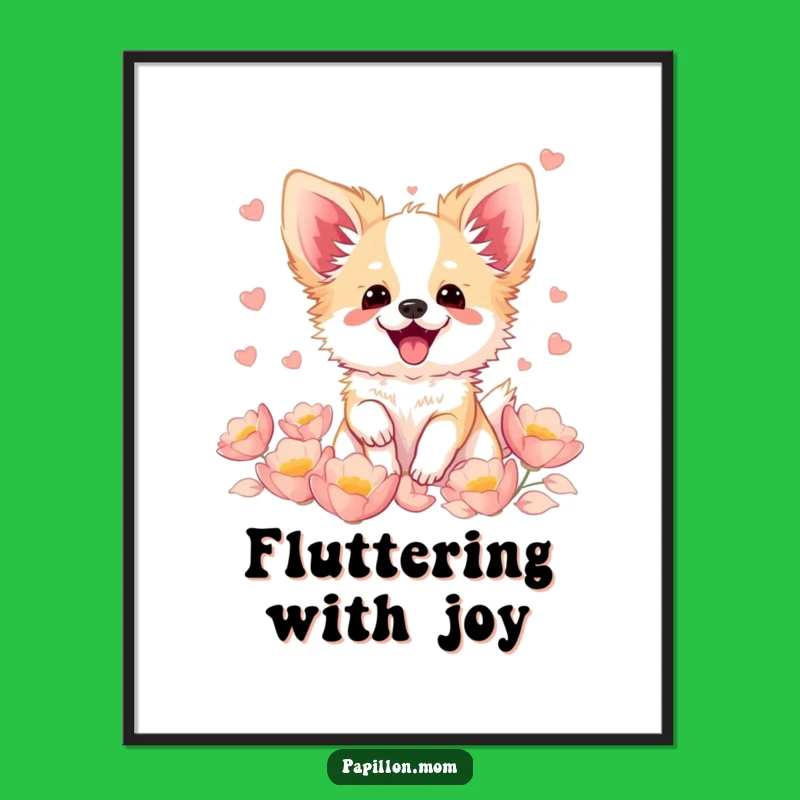 Funny Kawaii Papillon Dog Print, Excited Bichon Petal Art, Instant Gift