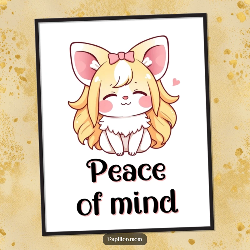 Funny Kawaii Papillon Lady digital art print of a dog sighing happily with eyes closed, offering instant, humorous decor for any digital or physical space.