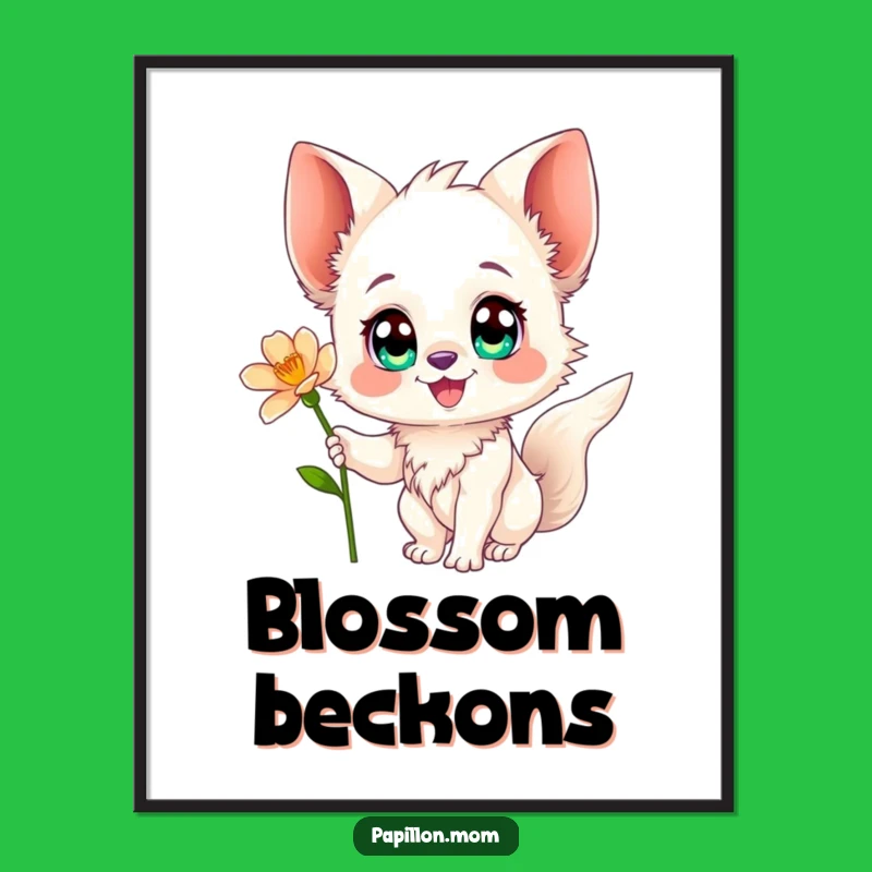 Funny Papillon Digital Art: Happy Papillon Flower Scene - Instant Funny Gift Download!