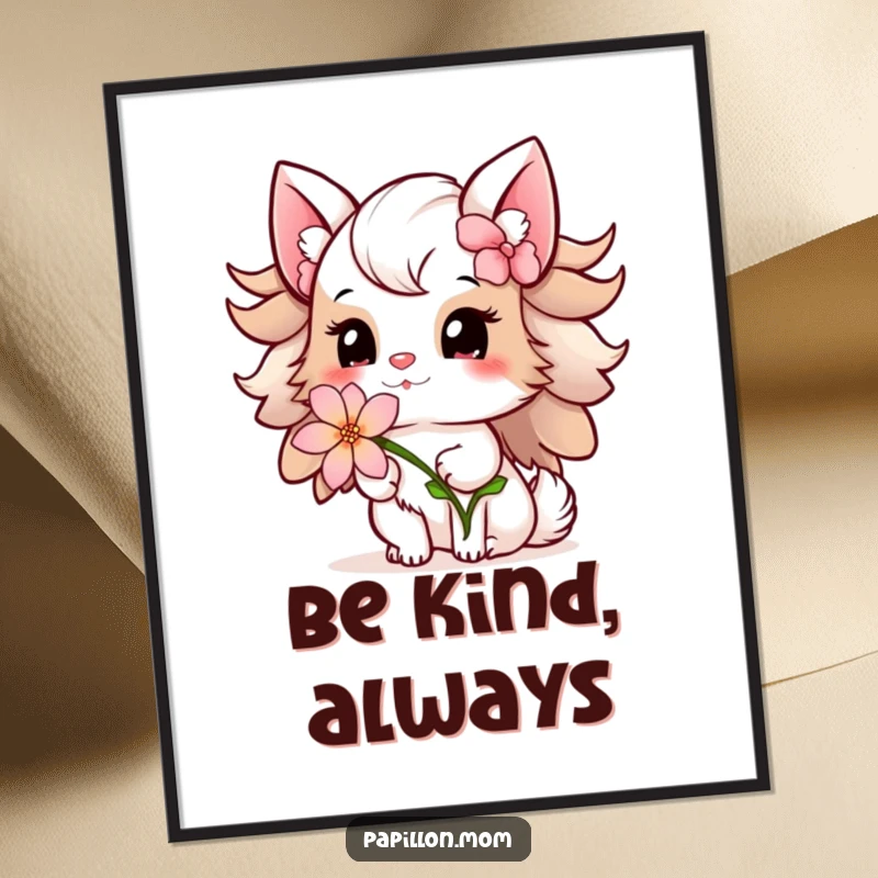 Funny Papillon Lady Digital Art Print of a gentle offering of a delicate flower with a sweet smile, offering instant charm and kind decor.