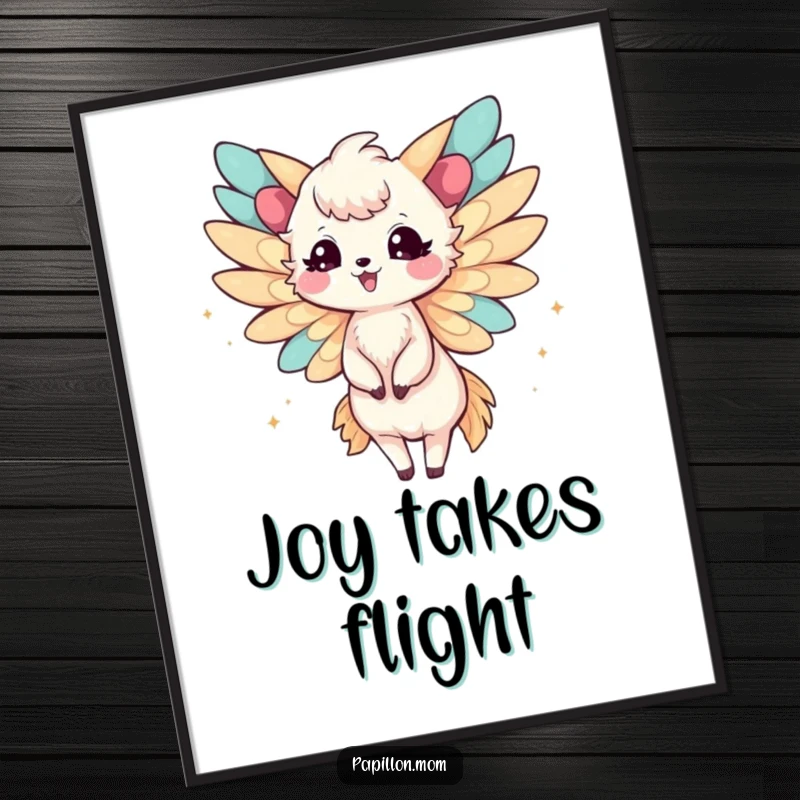 Funny Papillon Lady Digital Art Print of delicate wings fluttering joyfully, offering an instant mood boost and cheerful wall decor.