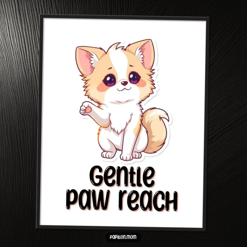 Funny Papillon Digital Art Print showing a lady dog playfully extending a paw, perfect for instant, friendly humorous wall decoration.
