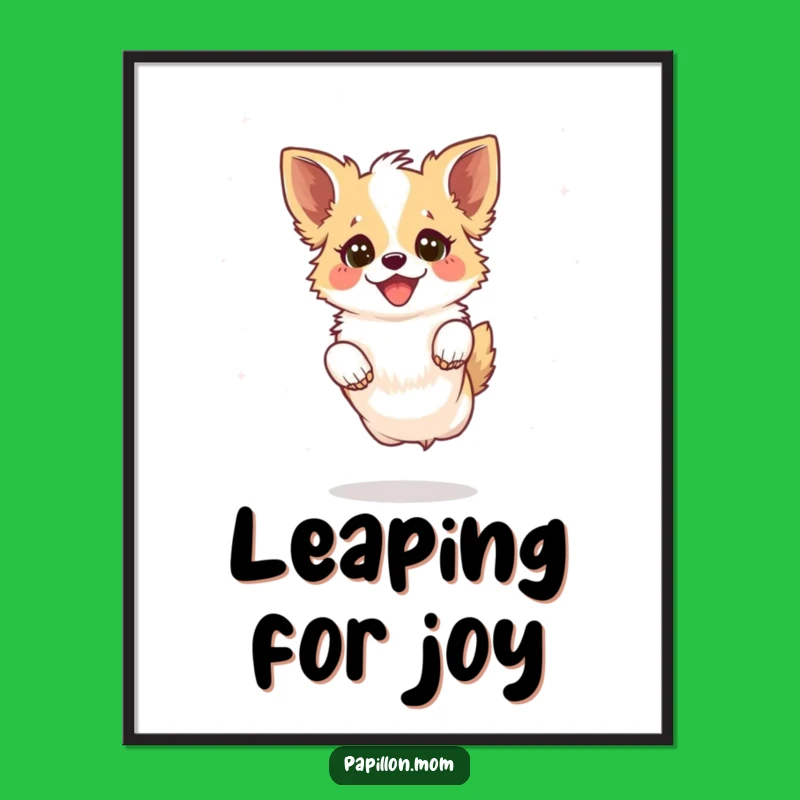 Funny Kawaii Papillon Dog Digital Art: Joyful Leap, Instant Art!