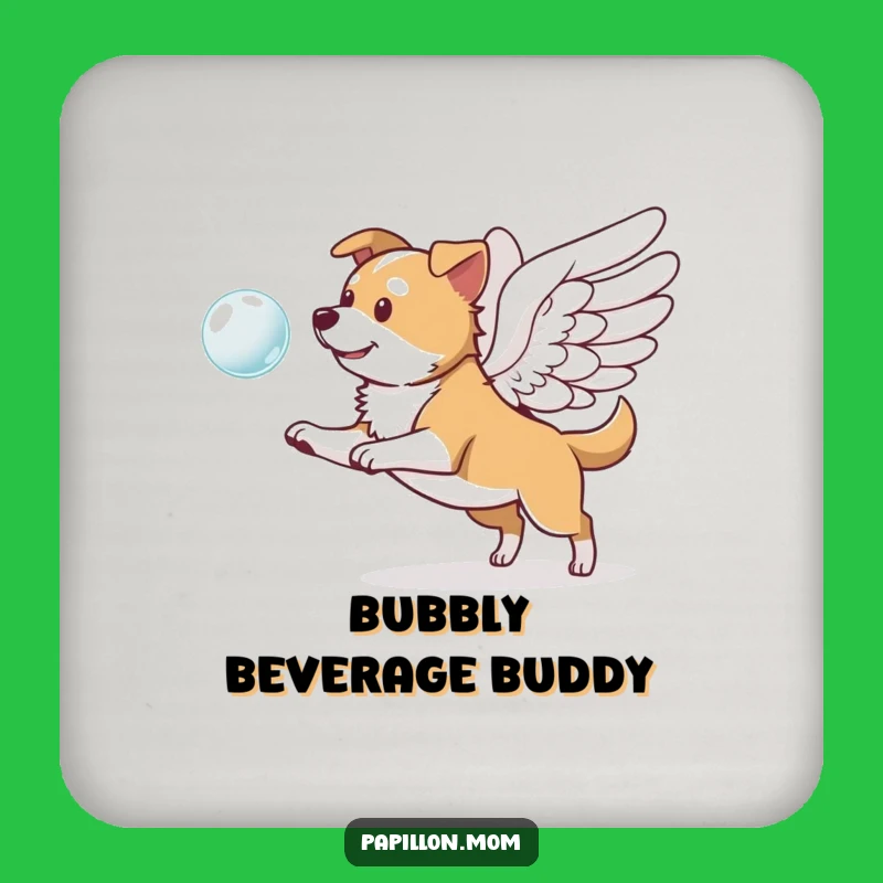 Funny Winged Dog Coaster: Playful Pup Chasing Bubble, Charming Funny Gift!