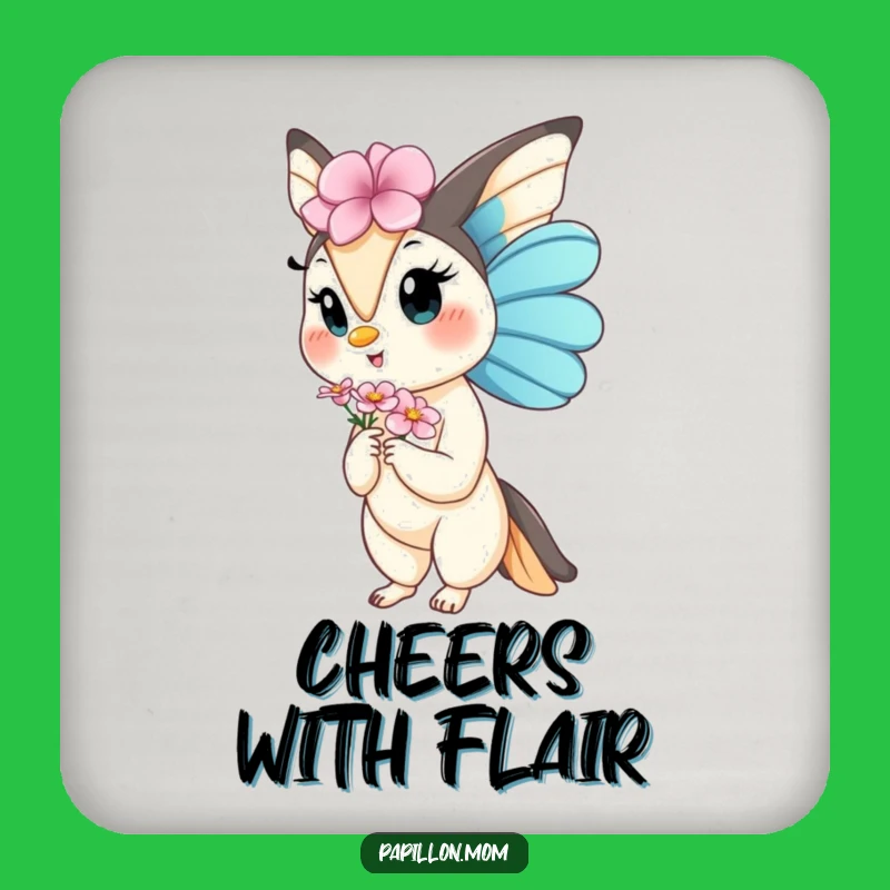 Funny Kawaii Papillon Lady Coaster: Gentle Grace for Your Drinks