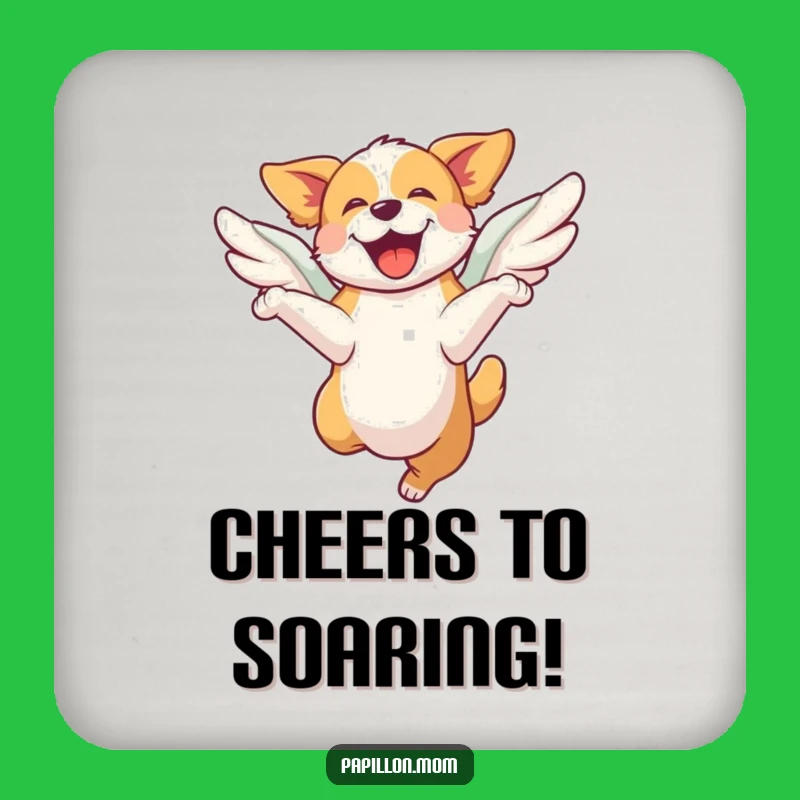 Funny Joyful Dog Coaster: Leaping With Wings, Charming Funny Gift!