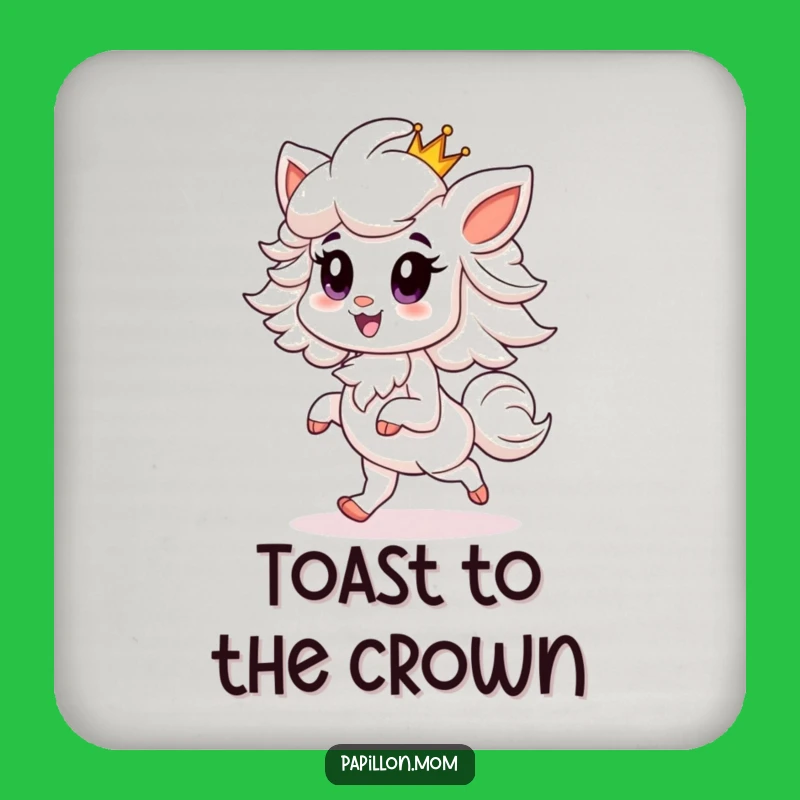 Funny Papillon Coaster: Protect Surfaces with Regal Dog & Crown, Unique Funny Gift