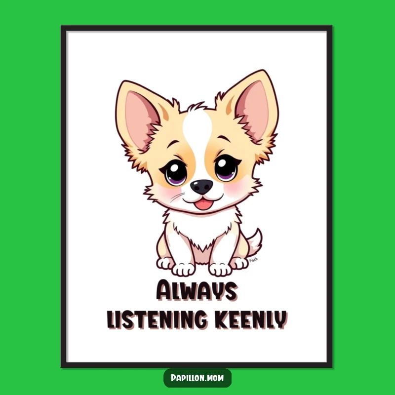 Funny Papillon Listening Ears Poster - Curious Dog Wall Art