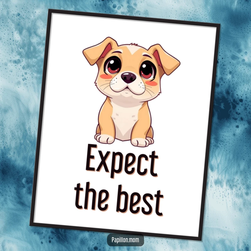 Funny adoring dog poster, capturing a dog's wide, adoring eyes looking upwards with immense love and wonder.