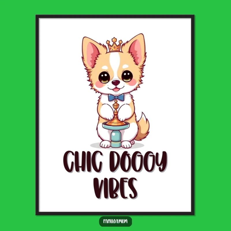 Funny Kawaii Papillon Dog Poster, Chic Accessory Bichon Art, Gift Idea