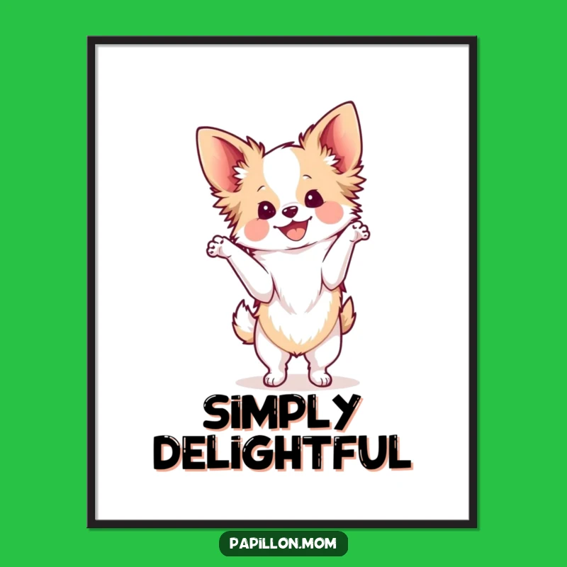 Funny Kawaii Papillon Dog Poster, Joyful Bichon Pose Art, Gift Idea
