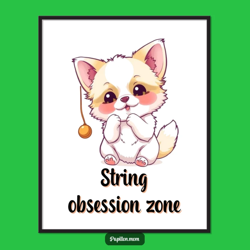 Funny Papillon Batting String Poster - Adorable Wall Art for Dog Lovers!