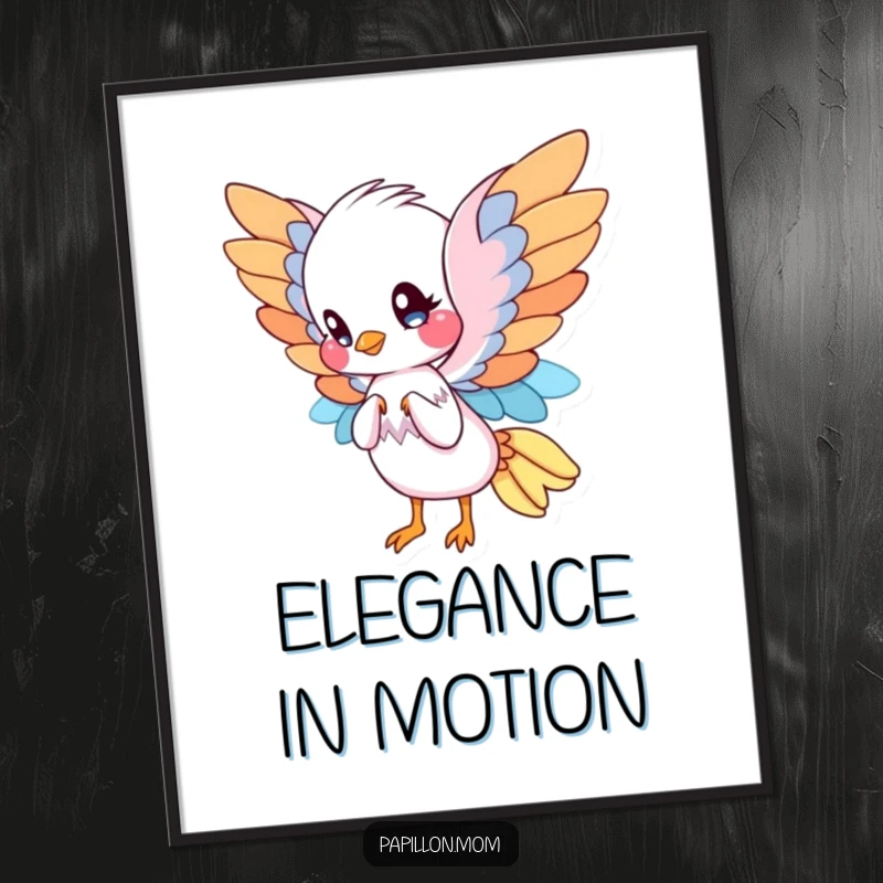 Funny Papillon poster art of a cute Papillon with large, decorative wings, elegantly fanning itself, conveying a sense of refined charm.