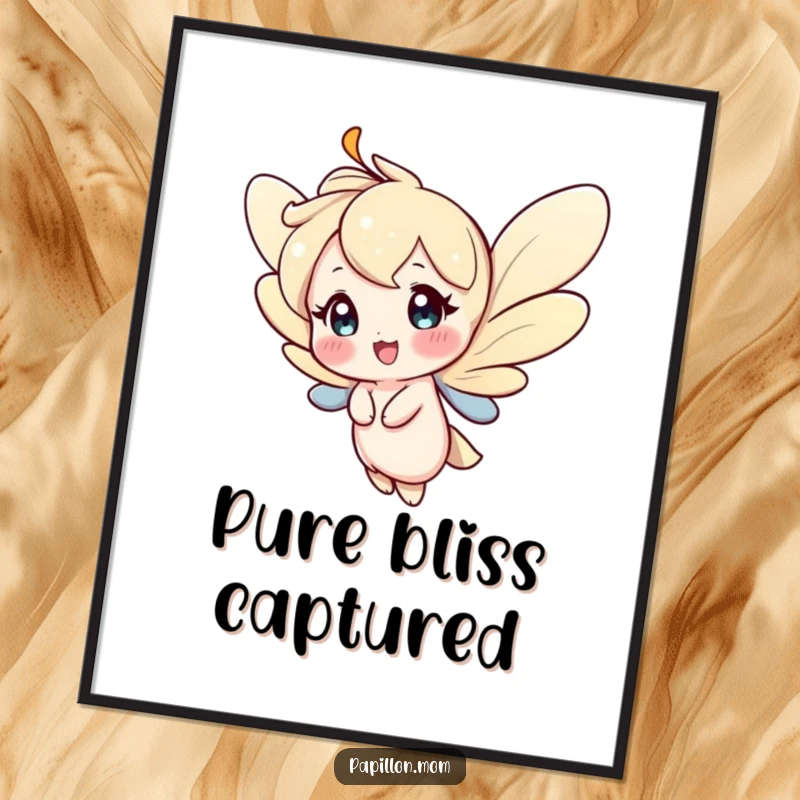 Funny poster of a character fluttering gracefully with a joyful and happy countenance, bringing a sense of lightness and cheer.