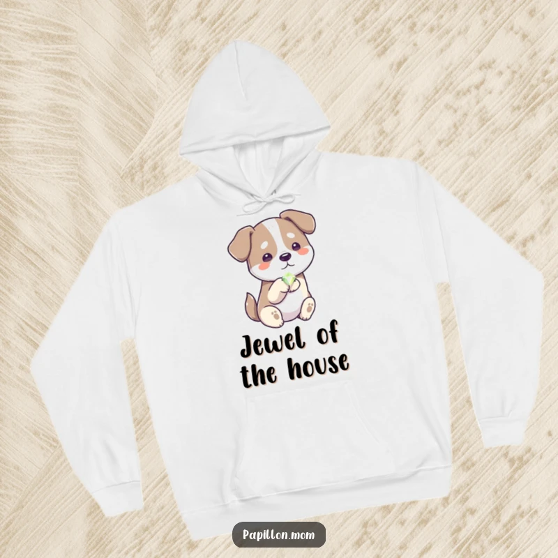 Funny generous dog hoodie, featuring a dog offering a shiny gem, symbolizing kindness and warmth.