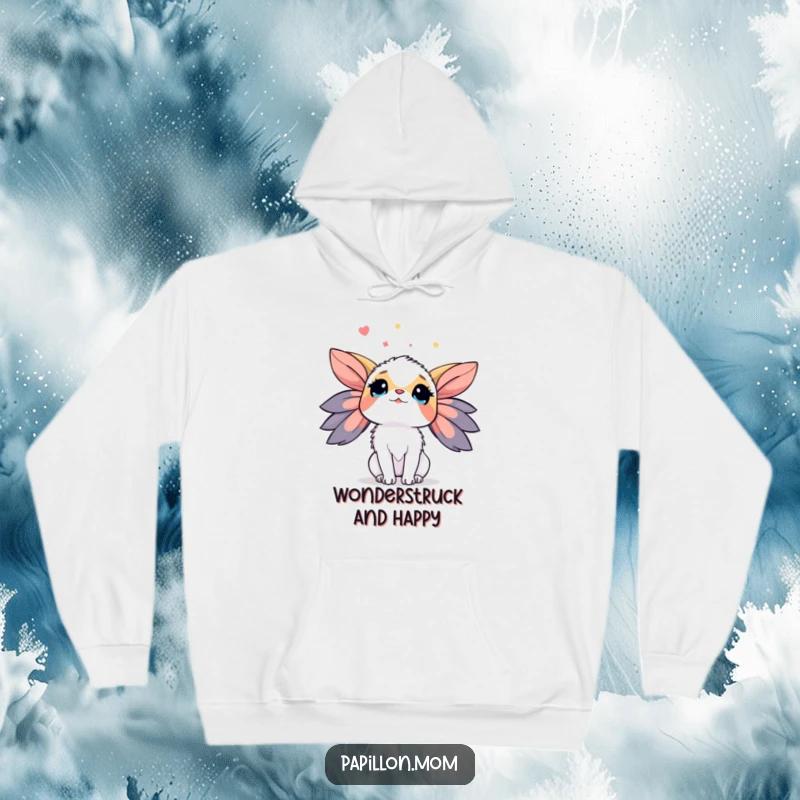 Funny Papillon Hoodie featuring a lady dog looking up at the sky with wonder, providing warmth and a touch of imaginative humor.