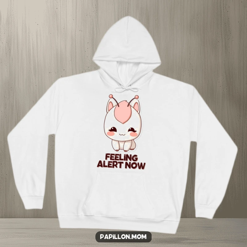 Funny hoodie featuring a gentle-smiling character with antennae that are subtly twitching, adding a dynamic and playful element.