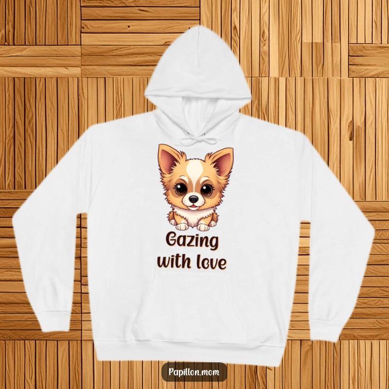 Funny Papillon dog hoodie featuring a dog with a sweet, heartwarming, and inquisitive gaze, perfect for comfort.