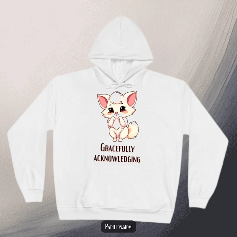 Funny Papillon Hoodie featuring a lady dog performing a graceful little bow, providing warmth and a touch of elegant humor.