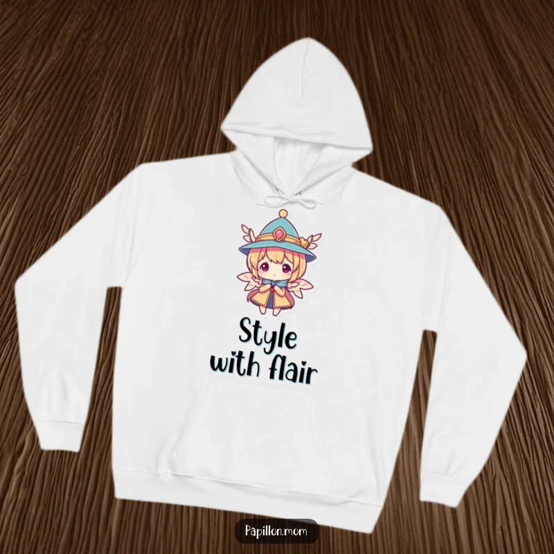 Funny hoodie depicting a character in a small, elegant hat with attached wings, offering warmth and a touch of whimsical sophistication.