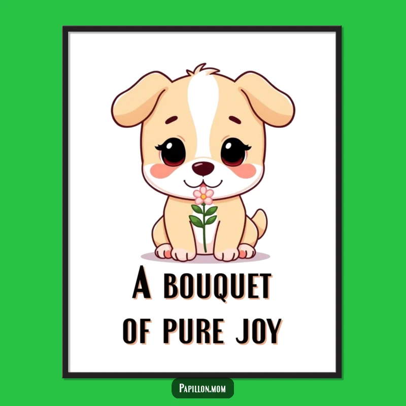 Free Printable Wall Art: Gentle Dog with Flower, Humorous Downloadable Art for a Sweet Home!