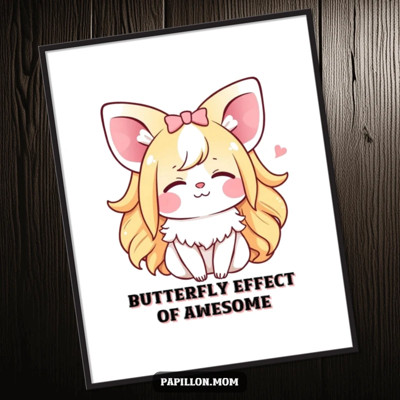 Funny Free Printable Wall Art: Kawaii Papillon lady in a serene, happy sigh, perfect for a whimsical room.