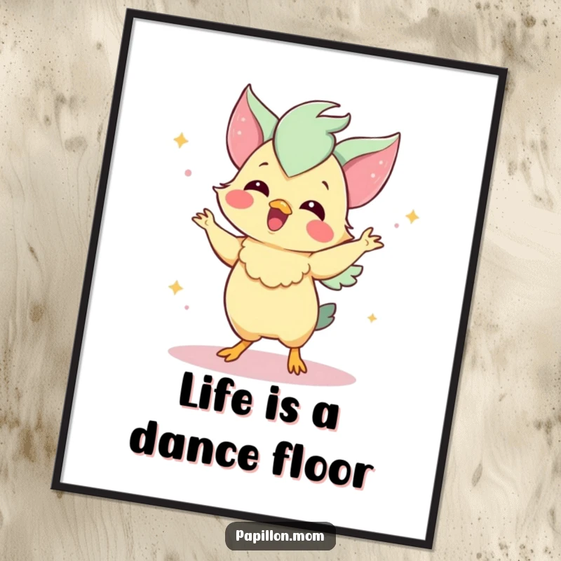 Funny Free Printable Papillon Wall Art: Delightful dog character performing a charming little dance.
