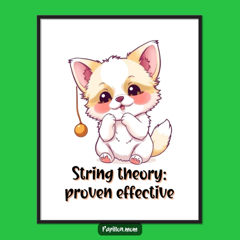 Free Printable Papillon Wall Art: Funny Playful Pup String Chase Downloadable Art